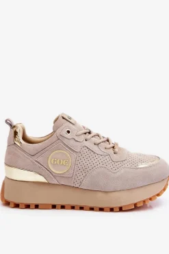 Damskie Zamszowe Buty Sportowe Na Platformie GOE LL2N4001 Beżowe