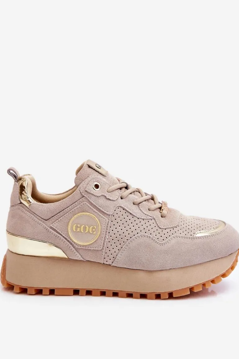 Damskie Zamszowe Buty Sportowe Na Platformie GOE LL2N4001 Beżowe
