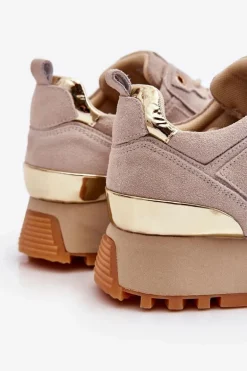 Damskie Zamszowe Buty Sportowe Na Platformie GOE LL2N4001 Beżowe