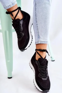 Damskie Zamszowe Buty Sportowe Czarne Nayla