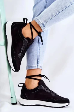Damskie Zamszowe Buty Sportowe Czarne Nayla