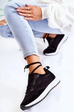 Damskie Zamszowe Buty Sportowe Czarne Nayla