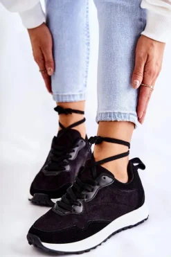 Damskie Zamszowe Buty Sportowe Czarne Nayla