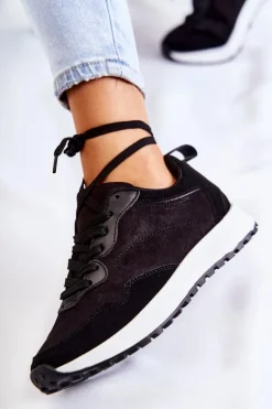 Damskie Zamszowe Buty Sportowe Czarne Nayla