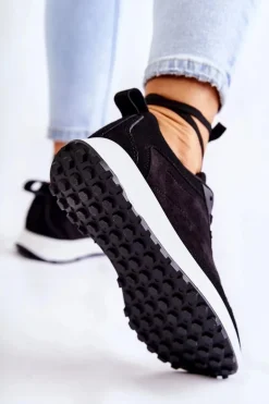 Damskie Zamszowe Buty Sportowe Czarne Nayla