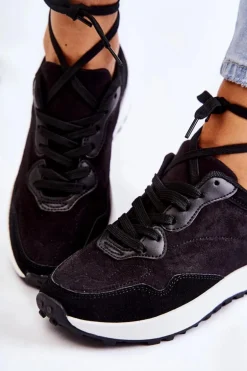 Damskie Zamszowe Buty Sportowe Czarne Nayla