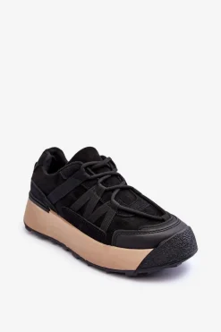 Damskie Zamszowe Buty Sportowe Na Platformie Czarne Rohan