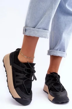 Damskie Zamszowe Buty Sportowe Na Platformie Czarne Rohan