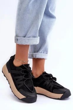Damskie Zamszowe Buty Sportowe Na Platformie Czarne Rohan