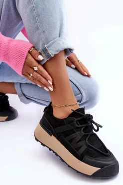 Damskie Zamszowe Buty Sportowe Na Platformie Czarne Rohan