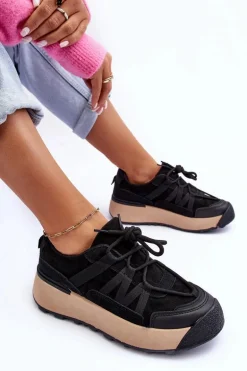 Damskie Zamszowe Buty Sportowe Na Platformie Czarne Rohan
