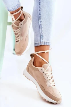 Damskie Zamszowe Buty Sportowe Beżowe Nayla