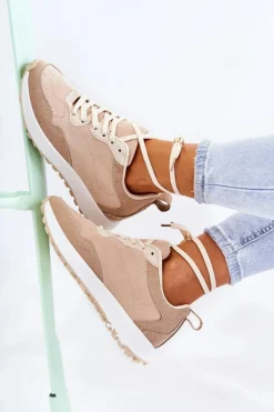 Damskie Zamszowe Buty Sportowe Beżowe Nayla