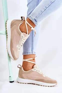 Damskie Zamszowe Buty Sportowe Beżowe Nayla