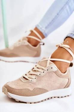 Damskie Zamszowe Buty Sportowe Beżowe Nayla