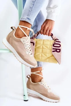 Damskie Zamszowe Buty Sportowe Beżowe Nayla