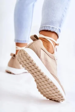 Damskie Zamszowe Buty Sportowe Beżowe Nayla