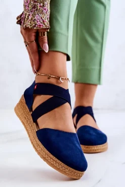 Damskie Zamszowe Espadryle Big Star JJ276037 Granatowe