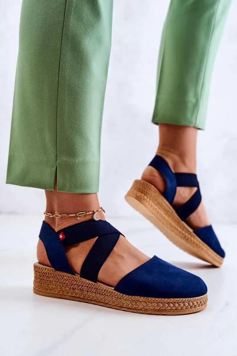 Damskie Zamszowe Espadryle Big Star JJ276037 Granatowe