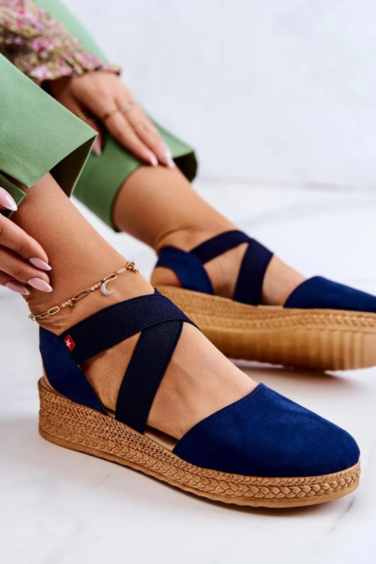 Damskie Zamszowe Espadryle Big Star JJ276037 Granatowe