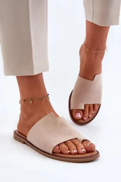 Damskie Zamszowe Klapki Japonki Beżowe Amite