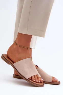 Damskie Zamszowe Klapki Japonki Beżowe Amite