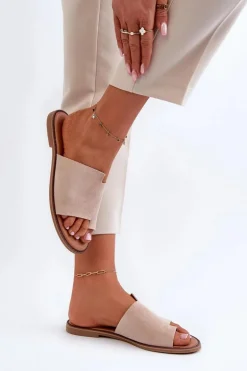 Damskie Zamszowe Klapki Japonki Beżowe Amite