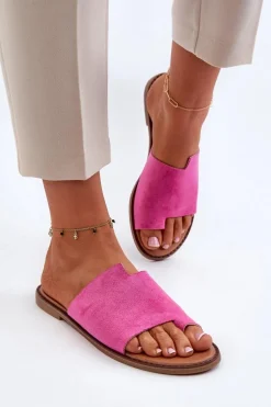 Damskie Zamszowe Klapki Japonki Fuksja Amite