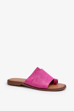 Damskie Zamszowe Klapki Japonki Fuksja Amite