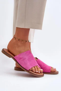 Damskie Zamszowe Klapki Japonki Fuksja Amite