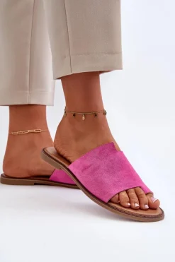 Damskie Zamszowe Klapki Japonki Fuksja Amite