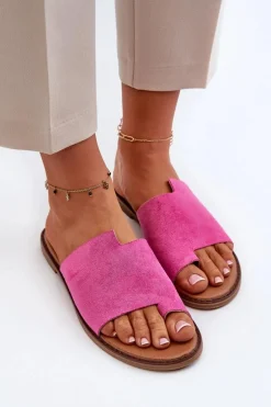 Damskie Zamszowe Klapki Japonki Fuksja Amite