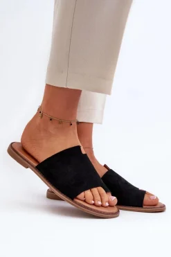 Damskie Zamszowe Klapki Japonki Czarne Amite