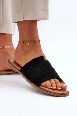 Damskie Zamszowe Klapki Japonki Czarne Amite