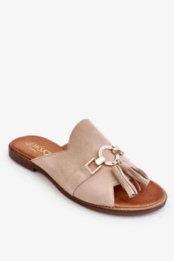Damskie Zamszowe Klapki Lewski Shoes 3226 Beżowe