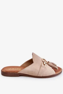 Damskie Zamszowe Klapki Lewski Shoes 3226 Beżowe