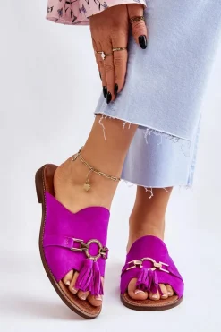 Damskie Zamszowe Klapki Lewski Shoes 3226 Fuksja