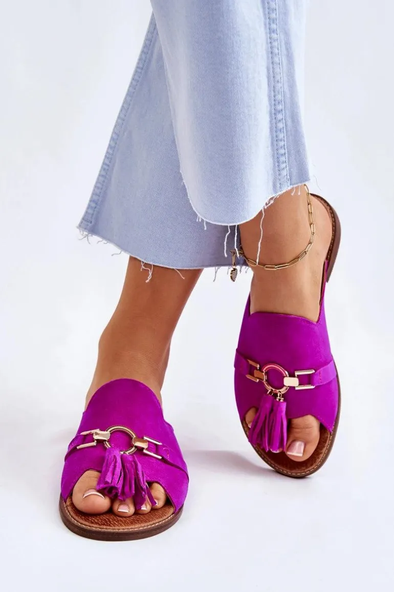 Damskie Zamszowe Klapki Lewski Shoes 3226 Fuksja