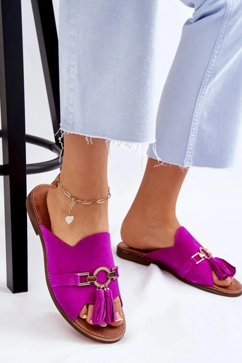 Damskie Zamszowe Klapki Lewski Shoes 3226 Fuksja