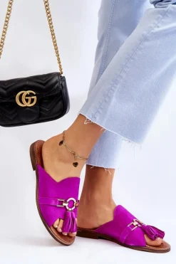 Damskie Zamszowe Klapki Lewski Shoes 3226 Fuksja