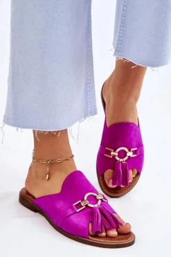 Damskie Zamszowe Klapki Lewski Shoes 3226 Fuksja