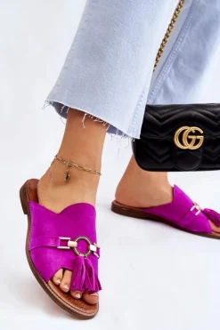 Damskie Zamszowe Klapki Lewski Shoes 3226 Fuksja