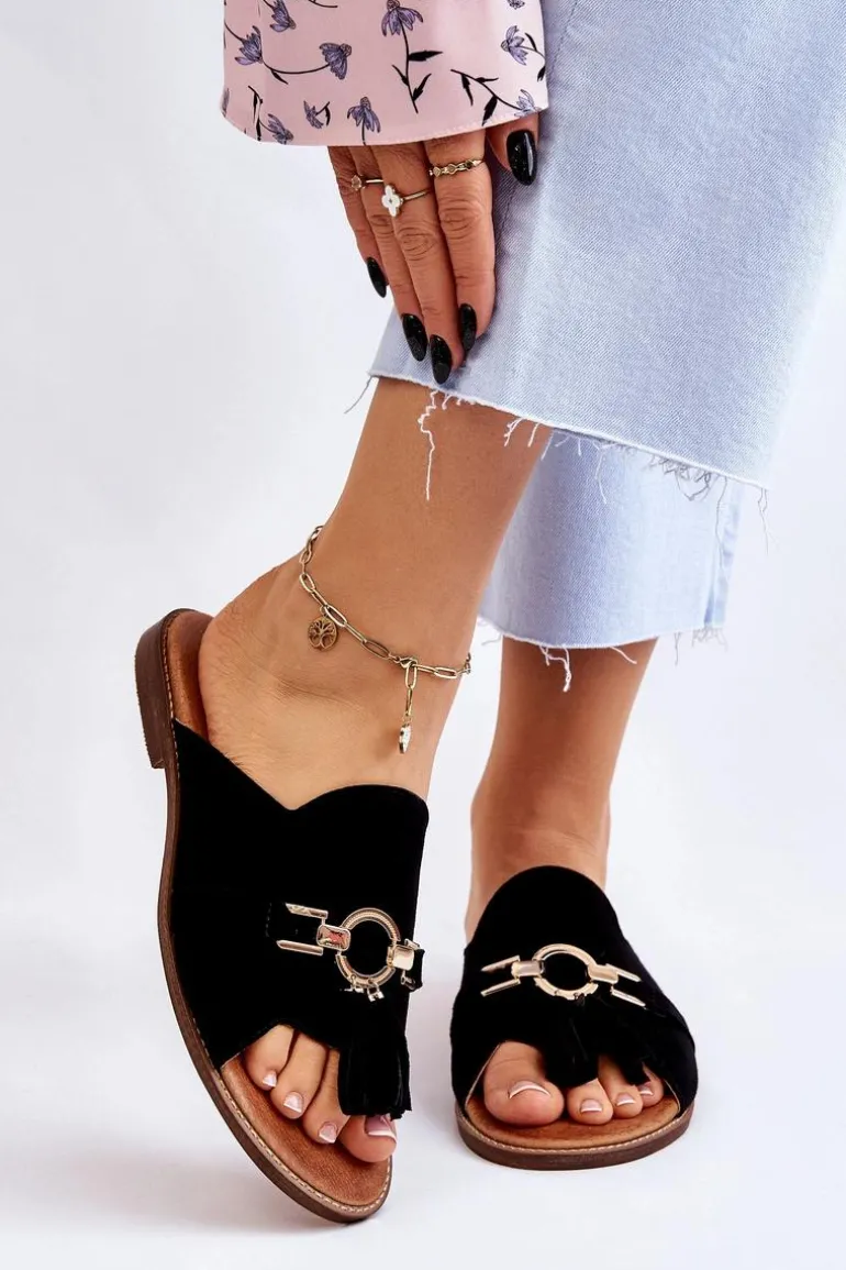 Damskie Zamszowe Klapki Lewski Shoes 3226 Czarne