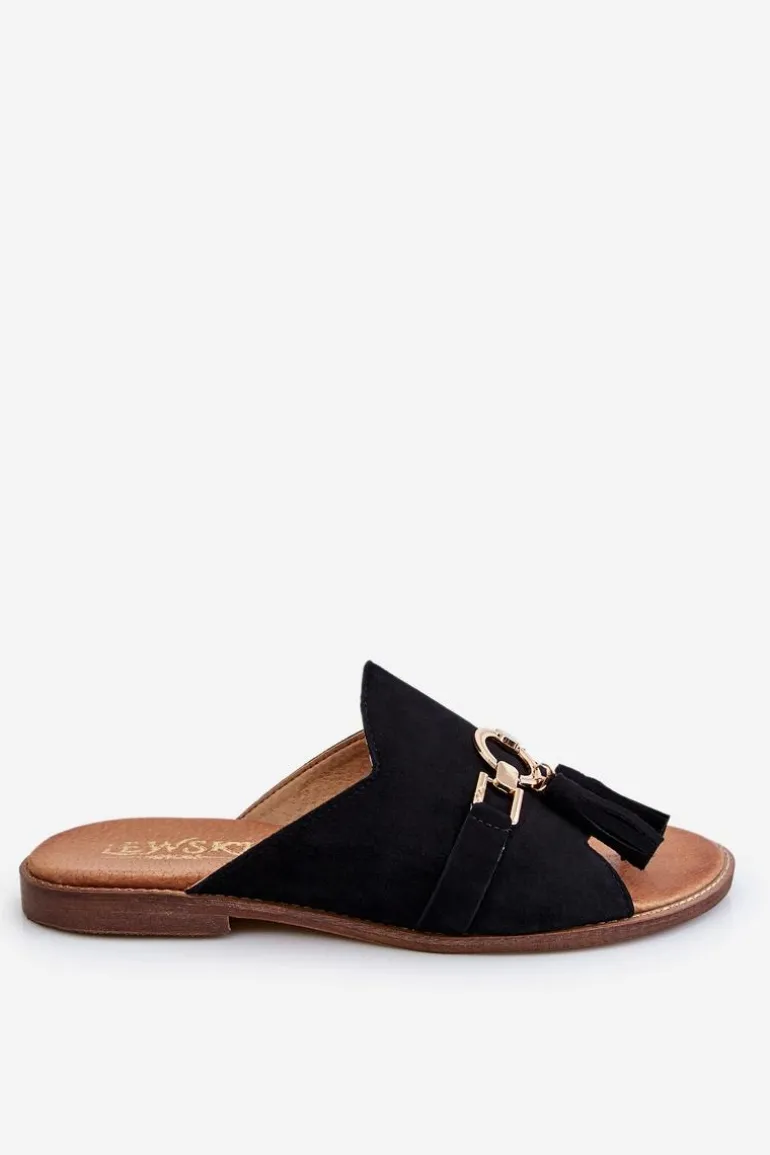 Damskie Zamszowe Klapki Lewski Shoes 3226 Czarne