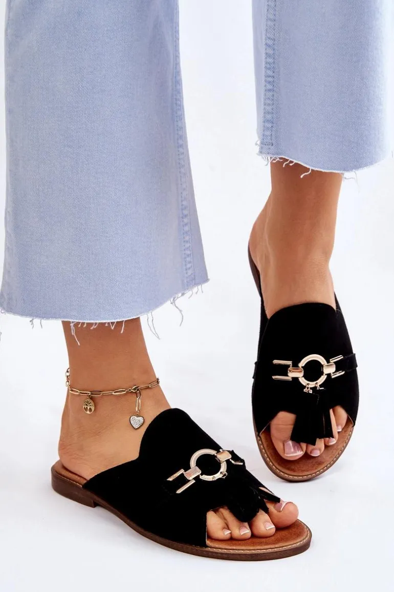 Damskie Zamszowe Klapki Lewski Shoes 3226 Czarne