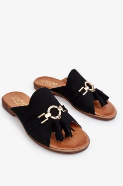 Damskie Zamszowe Klapki Lewski Shoes 3226 Czarne
