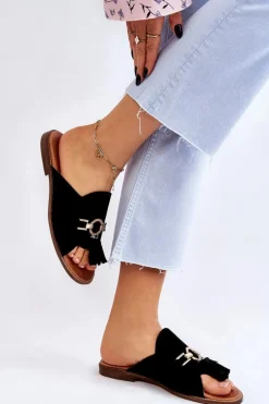 Damskie Zamszowe Klapki Lewski Shoes 3226 Czarne