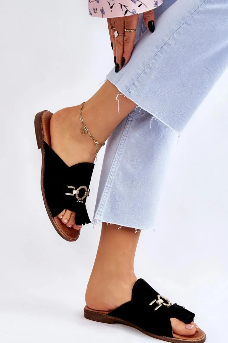 Damskie Zamszowe Klapki Lewski Shoes 3226 Czarne