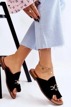 Damskie Zamszowe Klapki Lewski Shoes 3226 Czarne