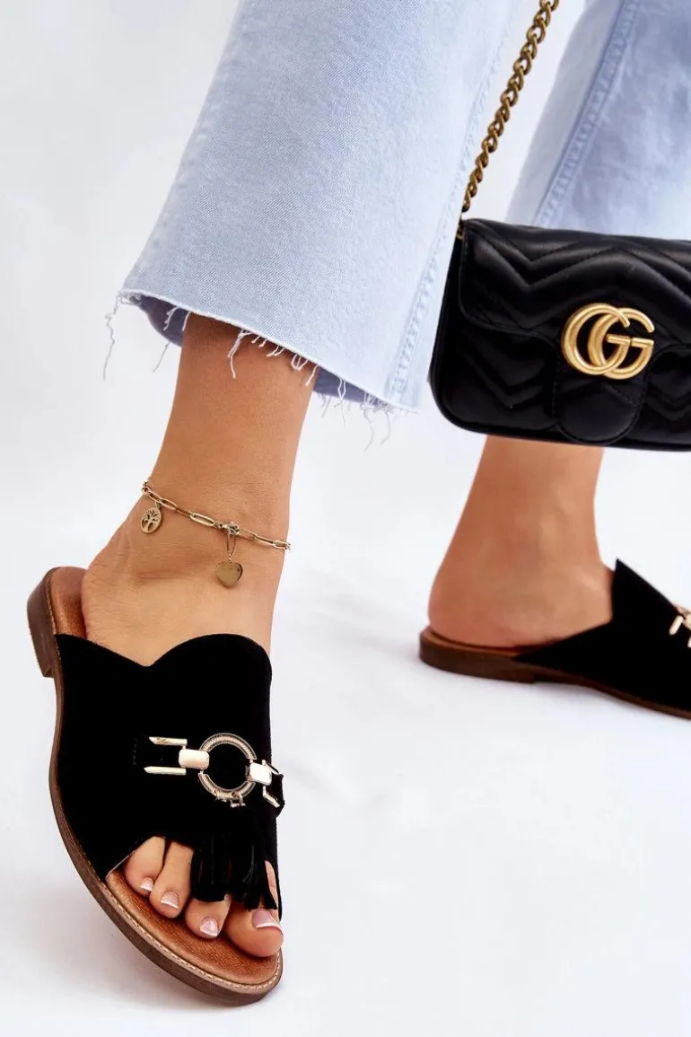 Damskie Zamszowe Klapki Lewski Shoes 3226 Czarne